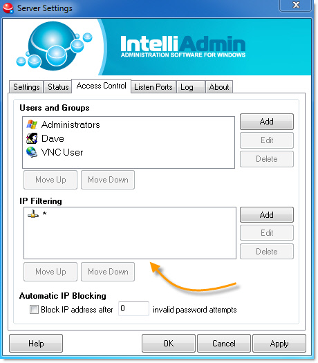 Remote Control Server IP Filtering