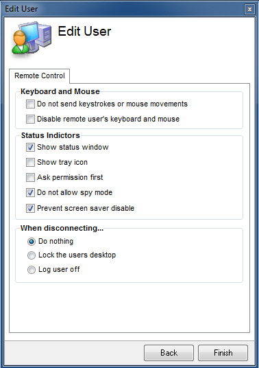 Remote Control Server User Settings