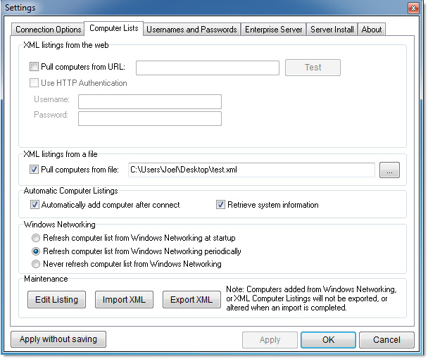 Remote Control Client Automatic Listings