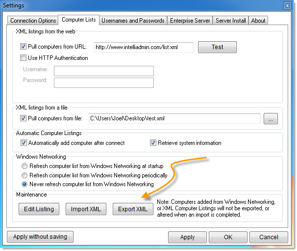 Remote Control Client Explort XML