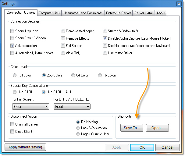 Remote Control Client Shortcuts